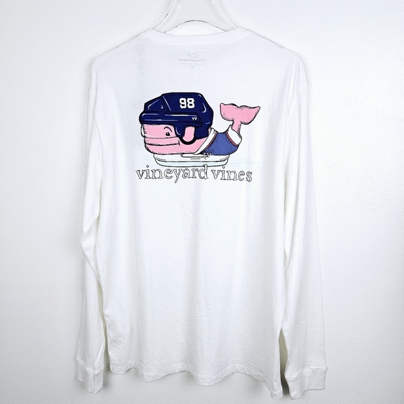 Vineyard Vines Ice Hockey Whale Long Sleeve White Shirt NWT - Picture 1 of 9